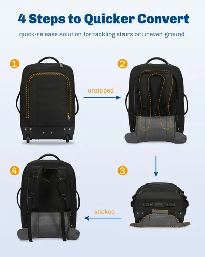Vista 7 de Hynes Eagle Mochila de viaje 2 en 1 de 22 pulgadas, equipaje de mano de 63L, mochila con ruedas para hombres y mujeres con cubos de embalaje, juego