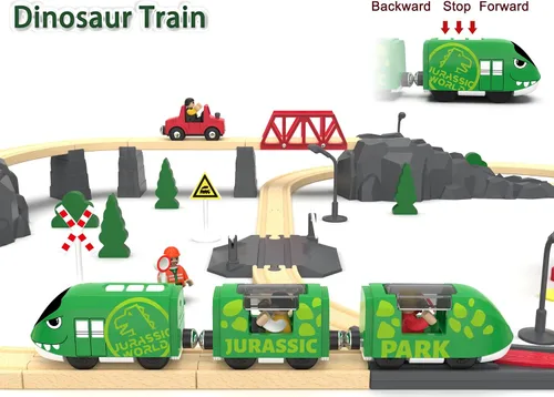 Vista 4 de Train Toys - Tren a pilas para pistas de madera, tren de locomotora motorizado compatible con Thomas, Brio, Chuggington