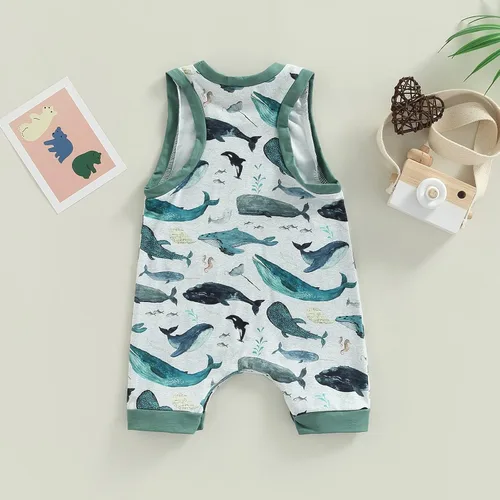 Vista 6 de Muasaaluxi Mameluco de una pieza para bebé recién nacido, sin mangas, con estampado de peces, traje de verano