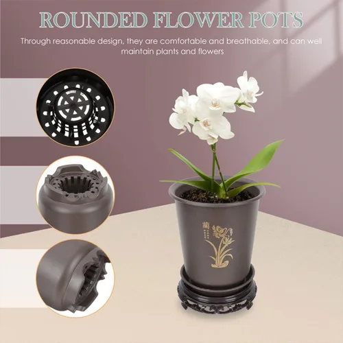 Vista 9 de 2 Sets Orchid Flower Pots with Bases, ABS Plastic Planters