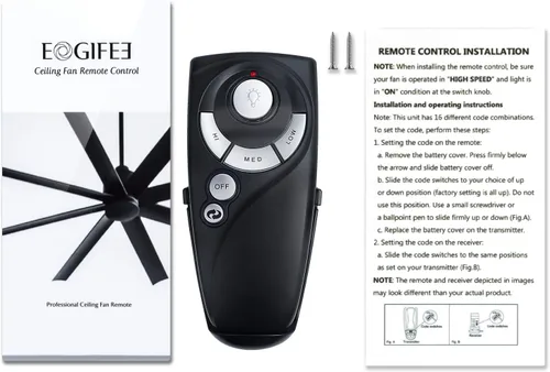 Vista 5 de Eogifee UC7083T - Ventilador de techo con mando a distancia de Hampton Bay con botón de marcha atrás 3 velocidades de control, solo montaje en pared