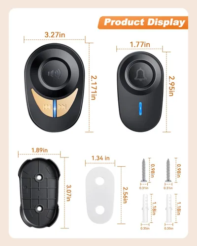 Vista 8 de Timbre inalámbrico, 1300 pies de largo alcance, 48 campanadas y 5 niveles de volumen, botón impermeable IP66, receptor enchufable con bocina