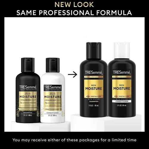 Vista 3 de TRESemmé Travel Essentials, Juego de Champú y Acondicionador de Humedad Rica, Desenredante Hidratante para el Cabello con Ácido Hialurónico, 3 Oz c/u