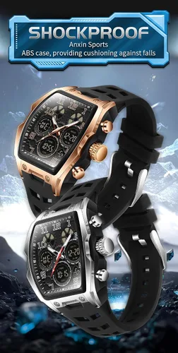 Vista 6 de FANMIS Reloj para hombre de moda hueco único rectángulo reloj de pulsera impermeable deportivo digital analógico doble pantalla cronómetro punk