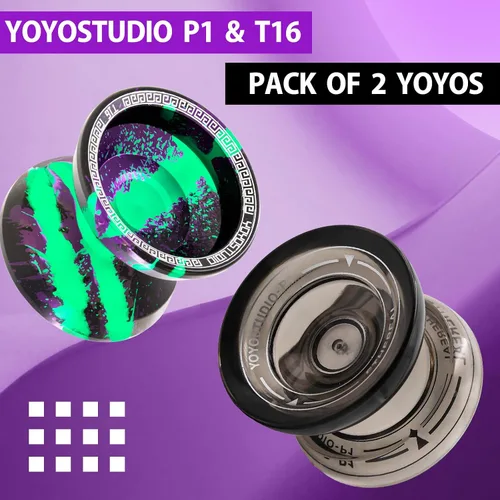 Vista 2 de YOYOSTUDIO Yoyo P1 Crystal Black & T16 Negro Verde Púrpura, Yoyos profesionales de doble propósito, paquete de 2, Yoyo sensible para niños de 8 a 12