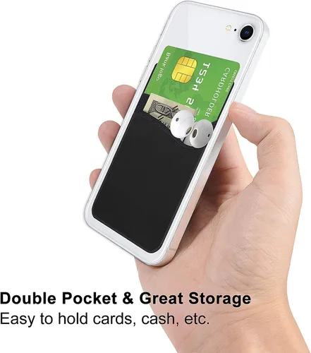 Vista 4 de Senose Soporte para tarjetas de teléfono, billetera para teléfono con doble bolsillo para la parte posterior del teléfono celular de silicona