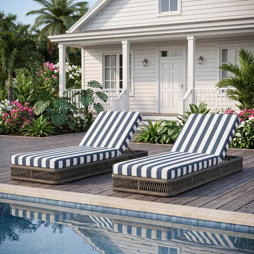 Vista 16 de Outdoor Chaise Lounge Chairs Set of 2, Brown Woven Rope Pool Lounge Chairs marrón/beige
