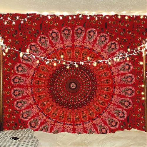 Vista 12 de Tapiz hippie indio bohemio psicodélico dorado azul pavo real mandala colgante en la pared (negro blanco, Queen (84 x 90 pulgadas) (84.6 x 90.6 in)