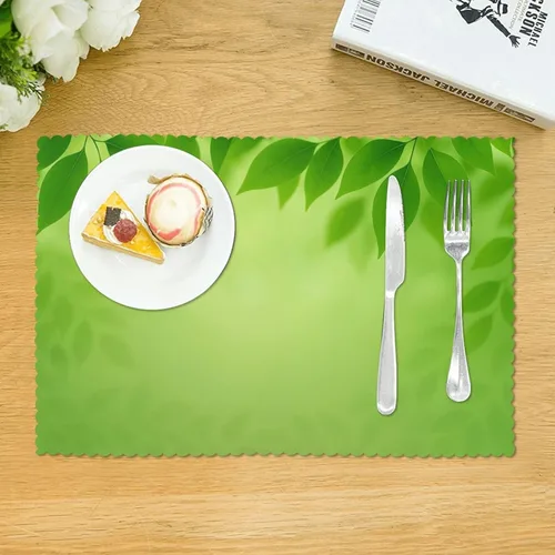 Vista 3 de Rectangular Placemats Set of 4, Heat Resistant Green Leaves Background Printed Kitchen Dining Table Mats