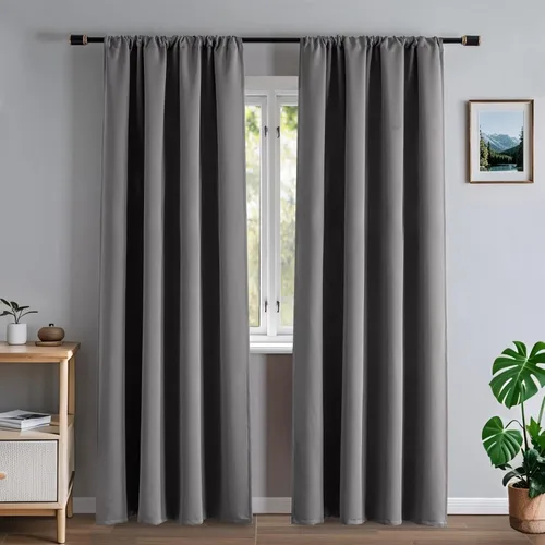 Vista 24 de Cortinas 100% opacas de lino sintético, 90 pulgadas de largo, 2 paneles para dormitorio o sala de estar, térmicas y atenuantes, con lengüetas