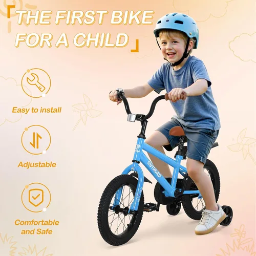 Vista 6 de Outroad - Bicicleta infantil para niños y niñas de 3 a 9 años, bicicleta para niños de 14, 16 y 18 pulgadas, con ruedas de entrenamiento, bicicletas