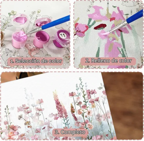 Vista 6 de SUMGAR Kit de pintura enmarcada por números para adultos, flores rosas Flor con marco de madera