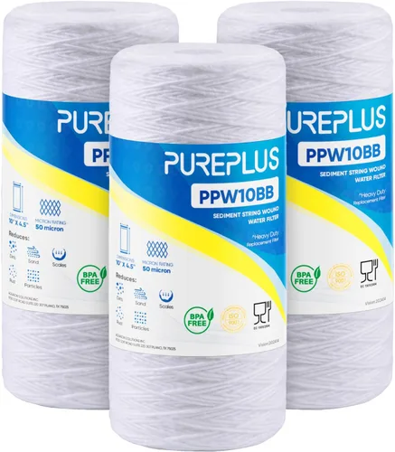 Vista 10 de PUREPLUS 1 Micron 10 x 4.5 Whole House String Wound Sediment Filter for Well Water, Replacement Cartridge for 84637, WPX5BB97P, PC10, CW5-BBS