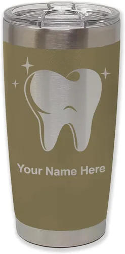 Vista 36 de LaserGram Vaso aislado al vacío de 20 onzas, con diente, grabado personalizado incluido (negro)