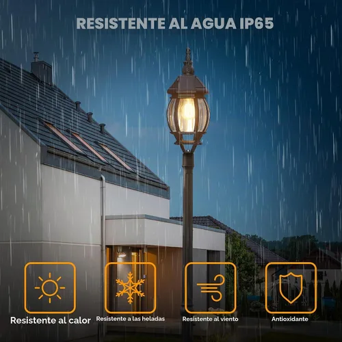 Vista 4 de LUTEC Lámpara solar para poste, luz de poste impermeable del anochecer al amanecer con vidrio transparente, exterior de aluminio vintage negro