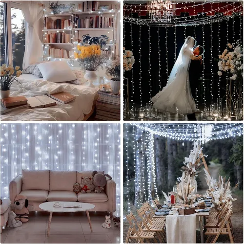 Vista 6 de Luces de Navidad de Cadena para Interiores y Exteriores con Alambre Transparente, 200 LED 66 Pies Enchufables, Luces de Navidad Blancas