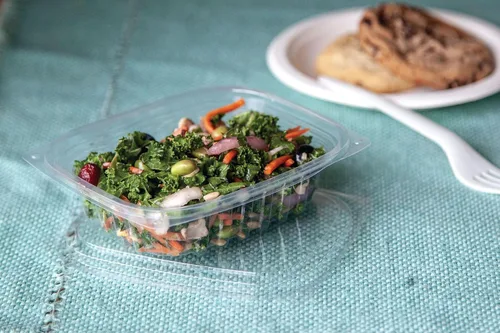 Vista 8 de ECO PRODUCTS Contenedores de delicatessen compostables de 8oz transparentes rectangulares con tapas, paquete de 100, para preparación de comidas