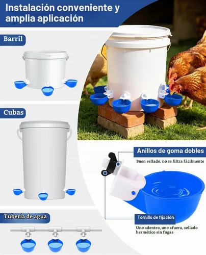 Vista 4 de Vasos para bebederos de pollo (paquete de 8/azul) – Alimentador automático de agua grande para pollos para patos, pollitos, pavos, codorniz