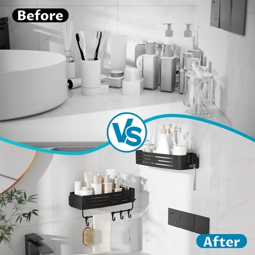 Vista 3 de Onemake Organizador de ducha con ventosa, estante de ducha de succión con ganchos portátiles, organizador de baño con barra de toalla