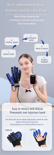 Vista 2 de Guantes de robot de rehabilitación mejorados, guante robótico con función de memoria para dispositivo de terapia de recuperación de accidentes