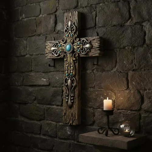 Vista 7 de Comfy Hour Cruz de pared de 12 pulgadas, decoración religiosa rústica