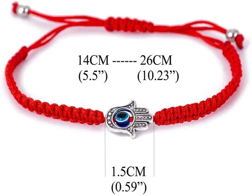 Vista 2 de Pulseras hechas a mano con dije de mano Hamsa de ojo turco para protección y suerte, cábala, ajustable, tejido a mano, hilo de amistad, joyería