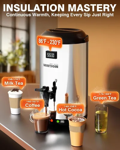 Vista 2 de WantJoin Dispensador de bebidas de calefacción eléctrica, urna de agua caliente y fría para 75 tazas, dispensador de bebidas calientes de acero