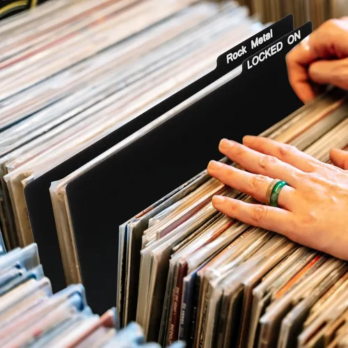 Vista 6 de Gueevin 30 separadores de discos de vinilo de 12.5 x 13.49 pulgadas, accesorios para discos de vinilo con calcomanías blancas de la A a la Z