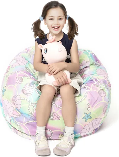 Vista 8 de LOLOMLO Funda para puf de almacenamiento de animales de peluche, para niños, mantas, toallas, puf (solo cubierta), sofá de lona con cremallera YKK