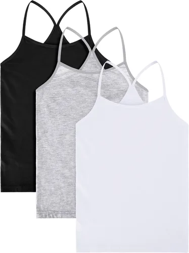Vista 9 de Boao 3 Piezas Camisetas sin Mangas de Baile para Niñas Camisolas con Espalda Cruzada Camisetas Interiores Camisolas con Tirantes Espagueti Ropa