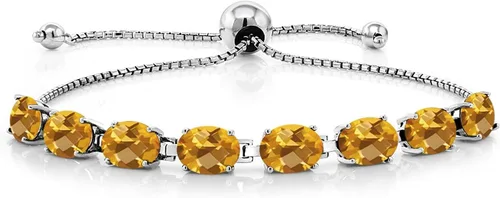 Vista 165 de Gem Stone King Pulsera de plata de ley 925 con piedra natal ovalada de 0.276 x 0.197 in para mujer, totalmente ajustable hasta 9 pulgadas