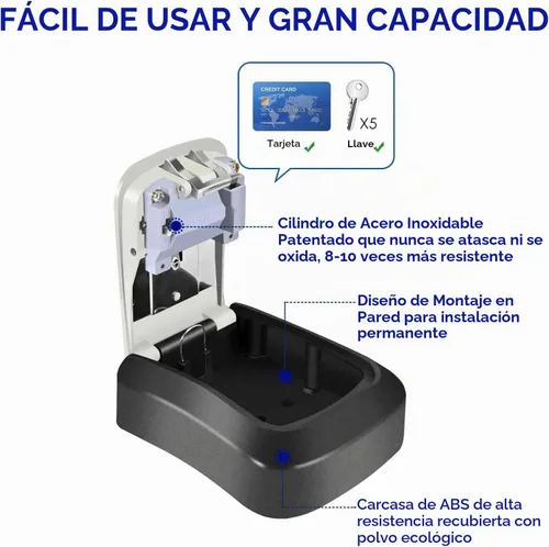 Vista 3 de Caja de Seguridad para Llaves, Caja de Seguridad con Combinación Impermeable de 4 Dígitos para Montaje en Pared, Ocultador de Llaves Reajustable