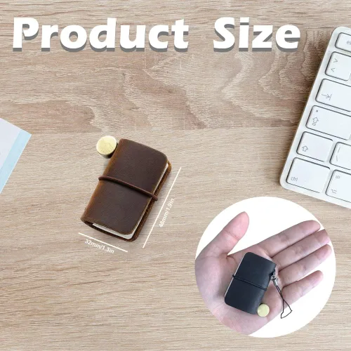 Vista 2 de Yitexin 2 Colors Mini Size Travelers Notebook with Leather Cover and Strap, Refillable Handmade 4.8x3.2cm(1.9’’x1.3’’) Tiny Travel Journal, Pocket
