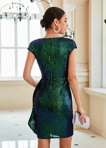 Vista 4 de GRACE KARIN Sparkly Sequin Dress for Women Sexy Glitter Party Club Night Dress Wrap V-Neck Bodycon Cocktail Dresses