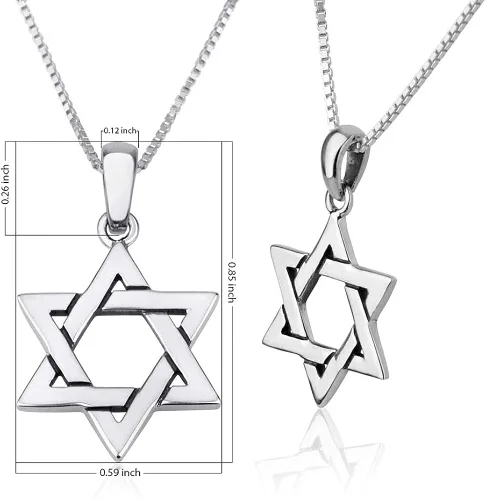 Vista 3 de Marina Jewellery - Collar clásico de estrella de David de plata de ley 925 cadena de 18 pulgadas colgante de ficha judía Metal No es una piedra