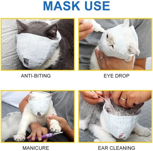Vista 5 de Bozal de gato, protector bucal transpirable antimordedura anti maullido bozal para recortar uñas