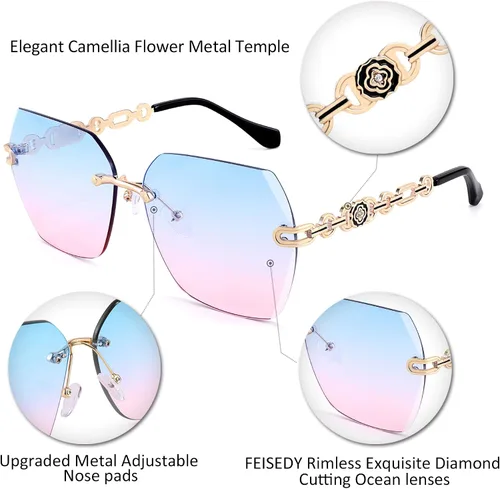 Vista 5 de FEISEDY Gafas de sol clásicas sin montura de metal para mujer lentes de sol B2567