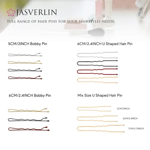 Vista 7 de JASVERLIN Horquillas en forma de U, color negro, tamaño surtido, pequeño y largo, para moños, peinados de boda, accesorios para mujeres y niñas, 150