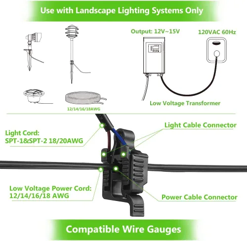 Vista 2 de Conectores de empalme de alambre de bajo voltaje, paquete de 8, conector de cable de iluminación de paisaje de calibre 12-18 para luces de camino al