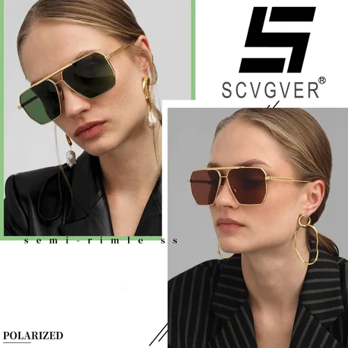Vista 2 de Lentes de sol cuadrados retro de gran tamaño para mujeres y hombres, gafas de sol polarizadas clásicas, grandes de metal, UV400