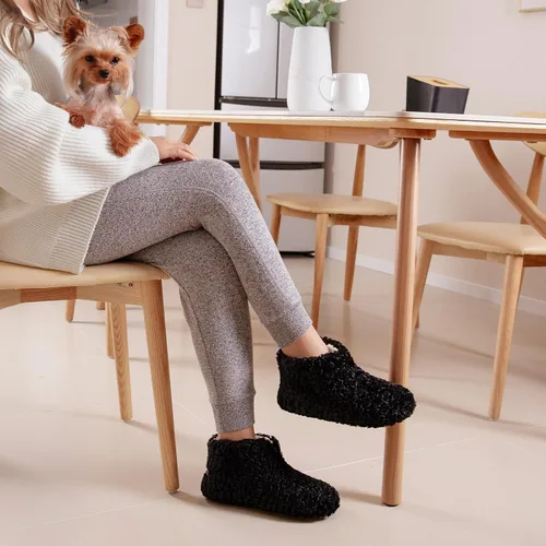 Vista 2 de HomeTop Pantuflas tipo botín mullido para mujer, cálidas, para invierno, para interiores, con forro polar de peluche