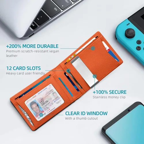 Vista 7 de Zitahli - Carteras delgadas con clip para dinero para hombre, tarjetero minimalista, de cuero, plegable, con bloqueo RFID, cartera de bolsillo