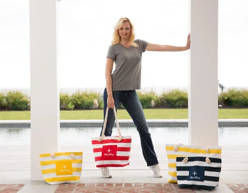 Vista 4 de Fishers Finery Heavy Canvas Striped Beach Bag with Rope Handle Multi Sizes