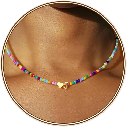 Vista 17 de Turandoss Collares con iniciales de cuentas coloridas, regalos