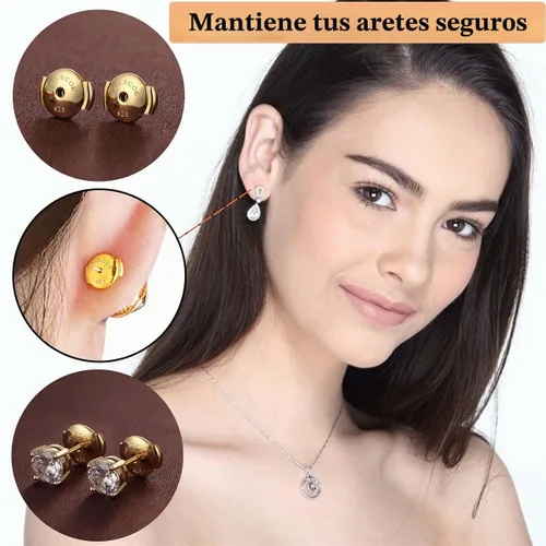 Vista 4 de DELECOE 2 pares de parte trasera de aretes de plata de ley 925, parte trasera de aretes chapados en oro de 18 quilates, hipoalergénica, con bloqueo