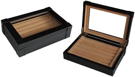 Vista 2 de TimelyBuys Caja de gemelos de piel sintética negra y organizador de anillos, joyero para gemelos, regalo del día del padre