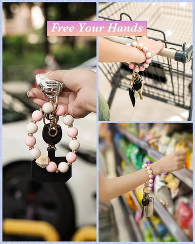 Vista 5 de Llavero de silicona para mujer, pulsera elástica para llaves de automóvil, carteras, tarjetas de crédito y tarjetas de crédito