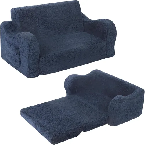 Vista 21 de MOMCAYWEX - Sofá para niños, 2 en 1, plegable, piel de melocotón, color azul