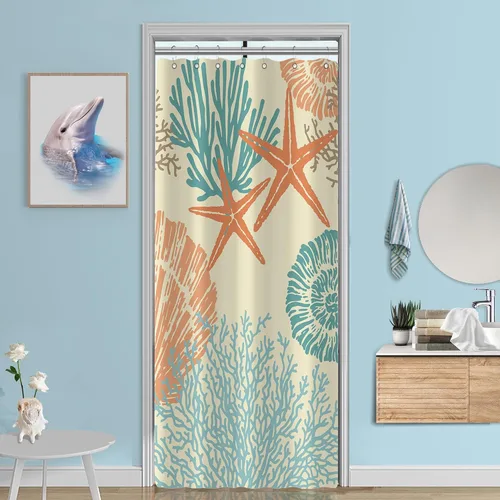 Vista 9 de Tritard Cortina de ducha pequeña de 36 x 72 pulgadas, tamaño medio, cortinas de ducha de tela impermeable náutica costera para baño, cortina de baño
