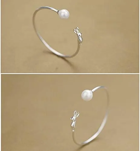 Vista 4 de Personality New Art - Pulsera abierta de plata de ley 925 con perlas de gato calidad